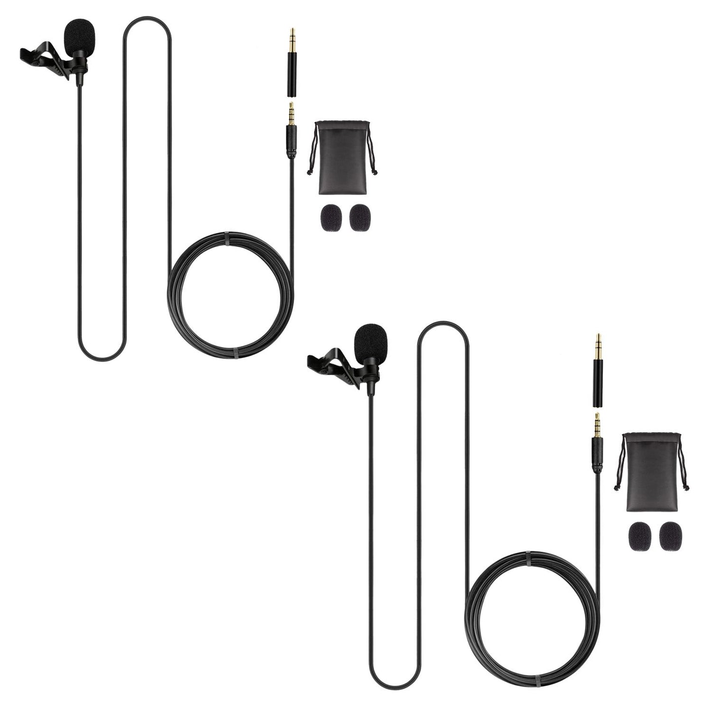 5 Core Professional Omnidirectional Lavalier Microphone 3.5mm Clip-On Lapel Mic for Smartphone DSLR Camera PC Interview Video Camcorders Audio Recorder CM Mob 2M - Black