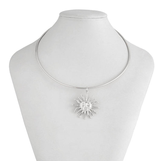 Silvertone Sun Pendant Choker