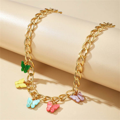 Pastel Acrylic & Goldtone Chain Butterfly Station Necklace