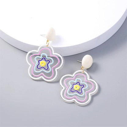 Pink Acrylic & Goldtone Floral Drop Earrings