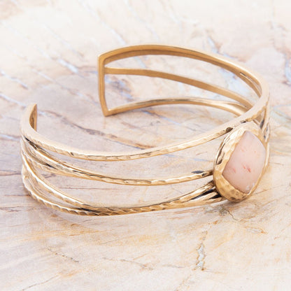 Terra Peach Moonstone and Golden Cuff Bracelet
