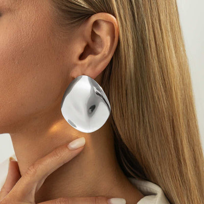 Silvertone Uneven Rhombus Statement Earrings