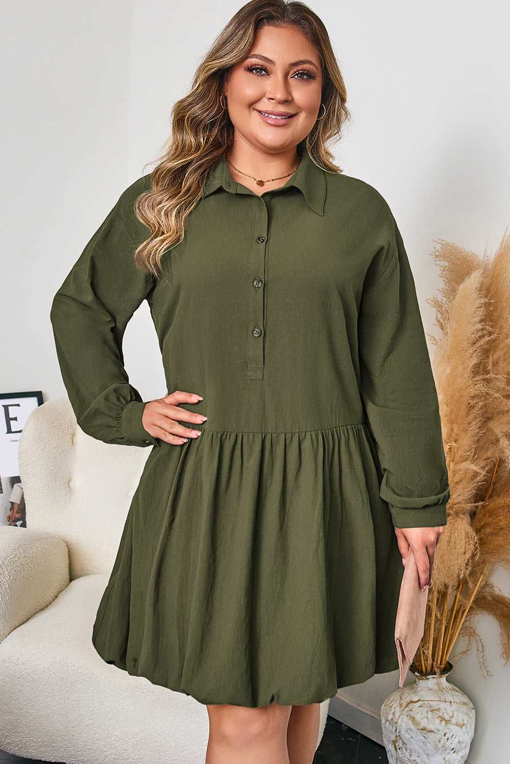 Catherine Ruffle Hem Mini PLUS Dress - Four Leaf Clover / 1X - 14W-16W