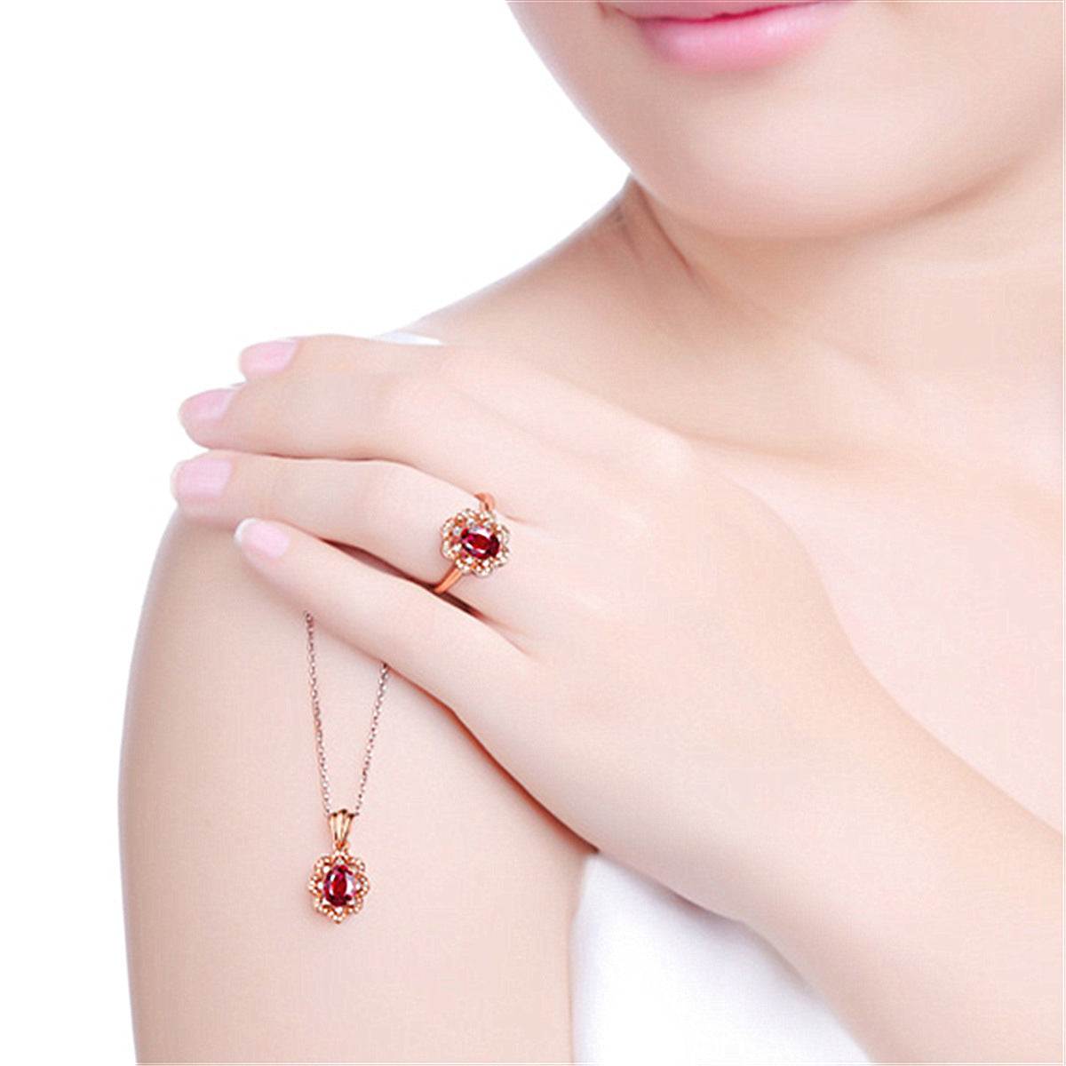 Red Crystal & Cubic Zirconia Flower Edge Ring-1