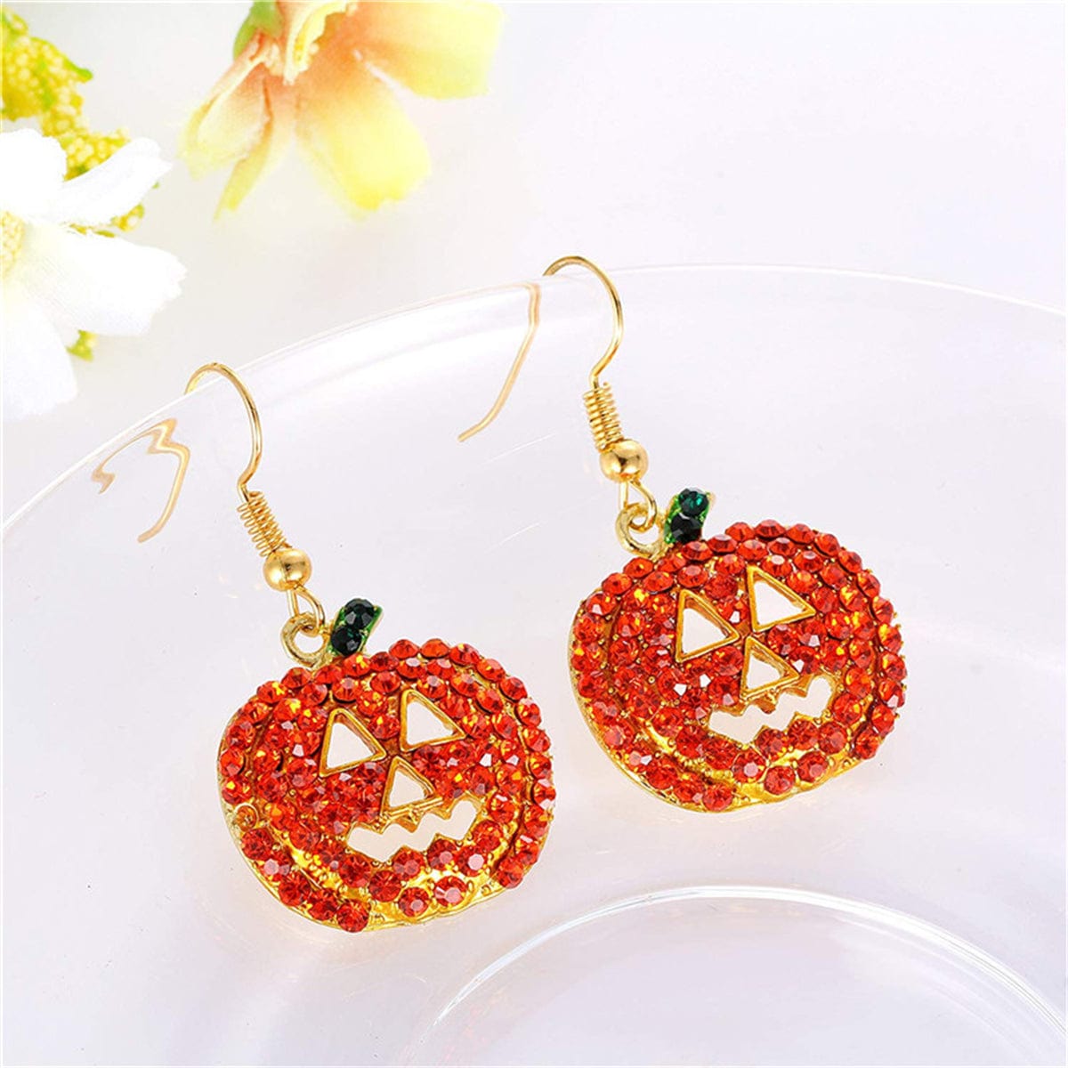 Cubic Zirconia & Goldtone Jack-O-Lantern Drop Earrings