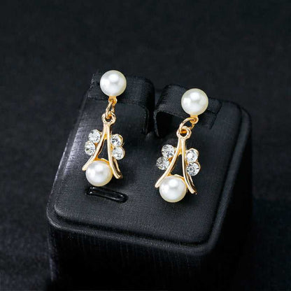 Cubic Zirconia & Pearl Goldtone Botany Necklace & Earrings Set