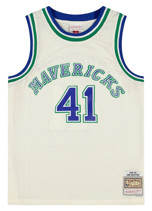 Men's Mitchell & Ness Cream Swingman Jersey Mavericks 1998 Dirk Nowitzki