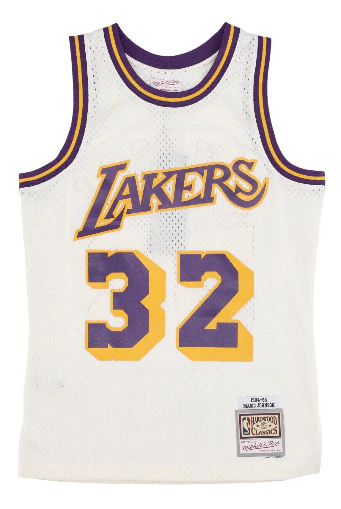 Men's Mitchell & Ness Cream Team Color Swingman Jersey Lakers 1984 Magic Johnson