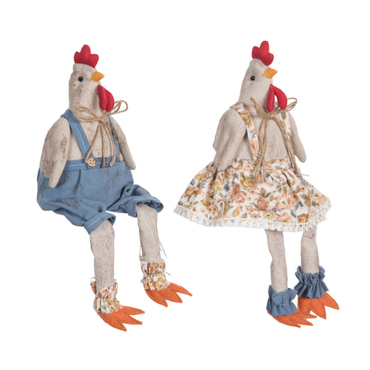 Plush Rooster Shelf Sitters Set of 2 Fabric Multicolored for Spring Home Decor