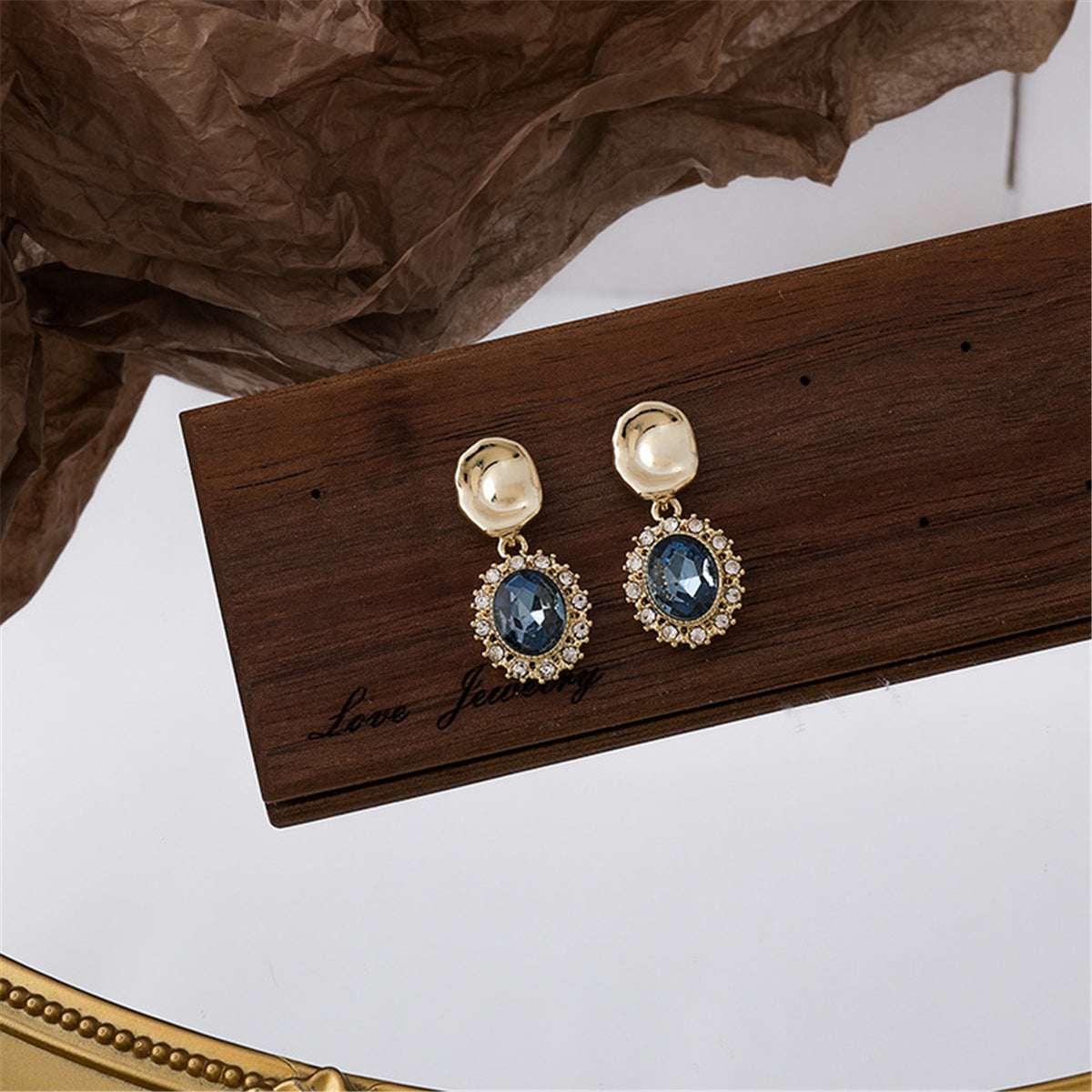 Blue Crystal & Cubic Zirconia Goldtone Oval Drop Earrings