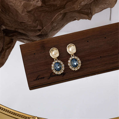 Blue Crystal & Cubic Zirconia Goldtone Oval Drop Earrings