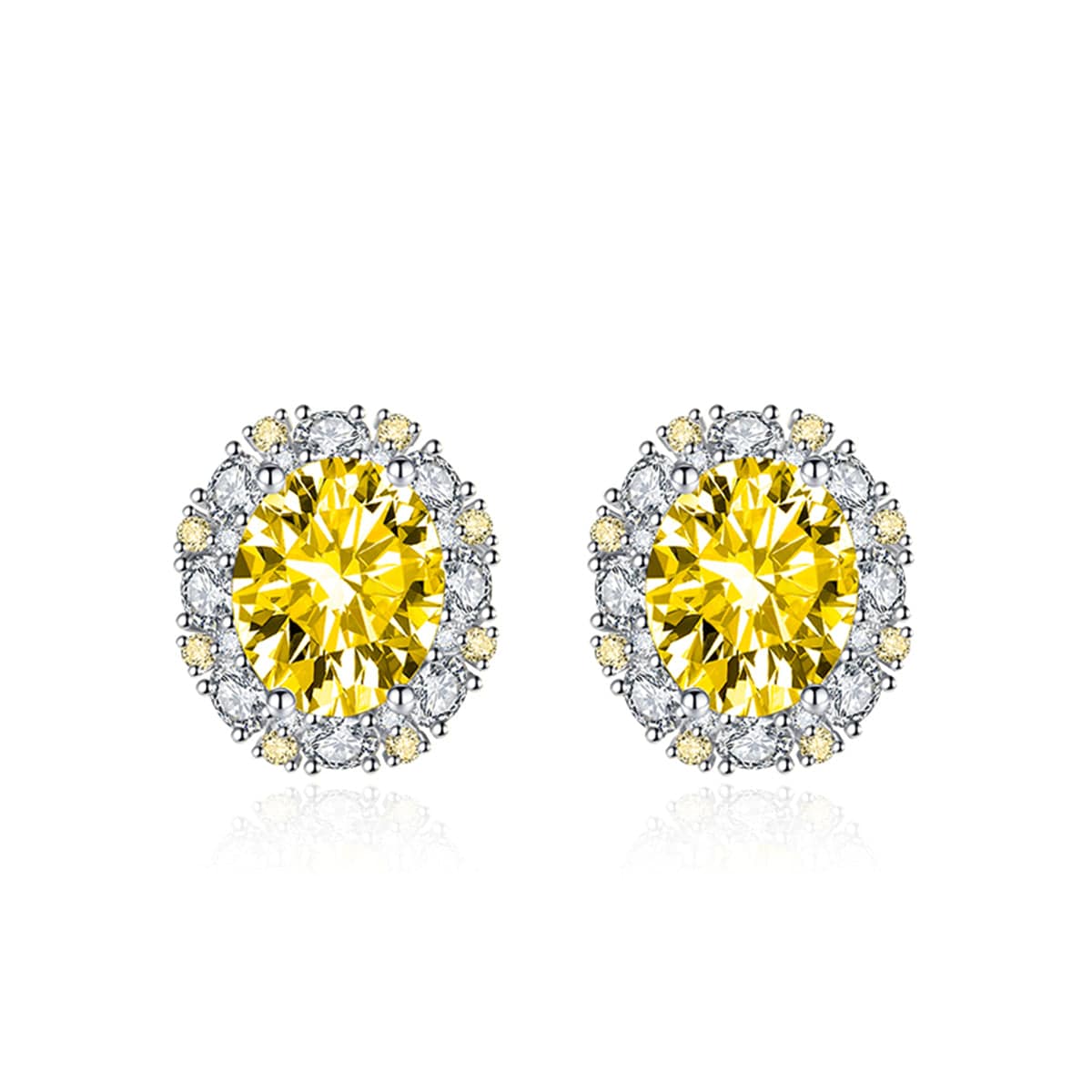 Cubic Zirconia & Yellow Crystal Oval Stud Earrings