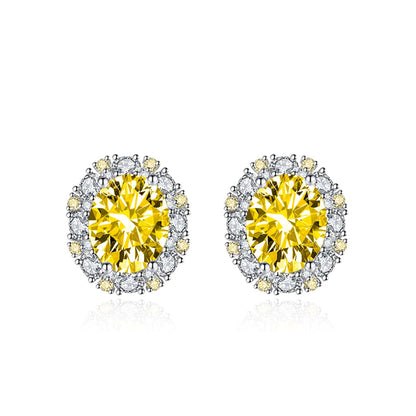 Cubic Zirconia & Yellow Crystal Oval Stud Earrings