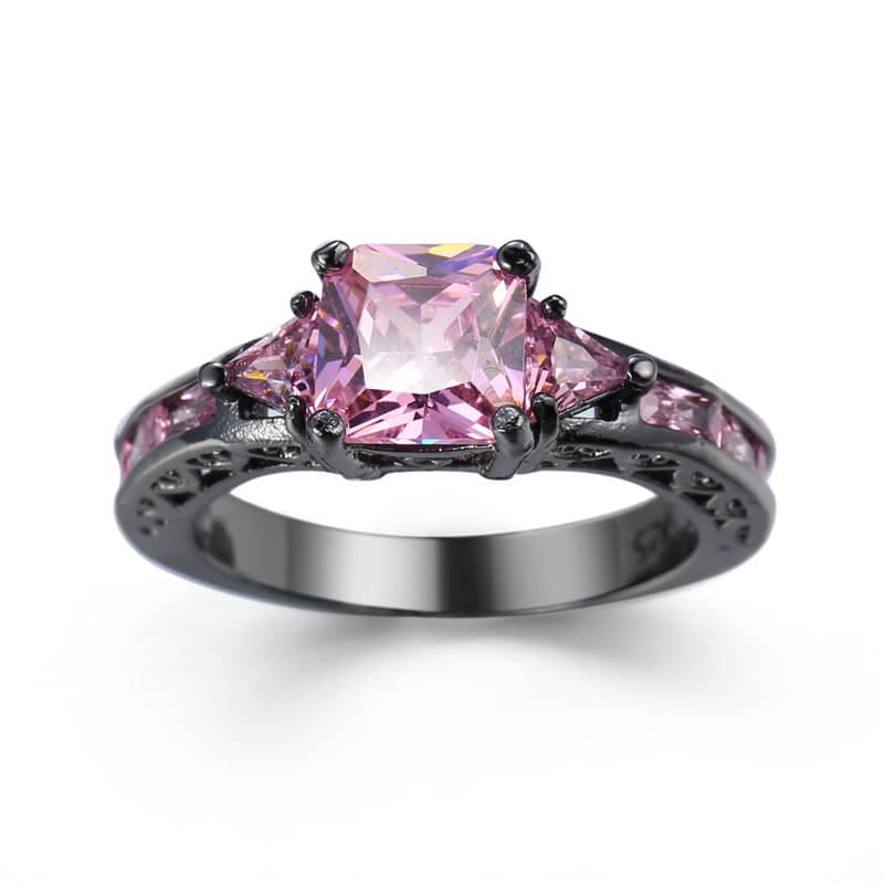 Pink Crystal & Black-Tone Prong-Set Ring-1