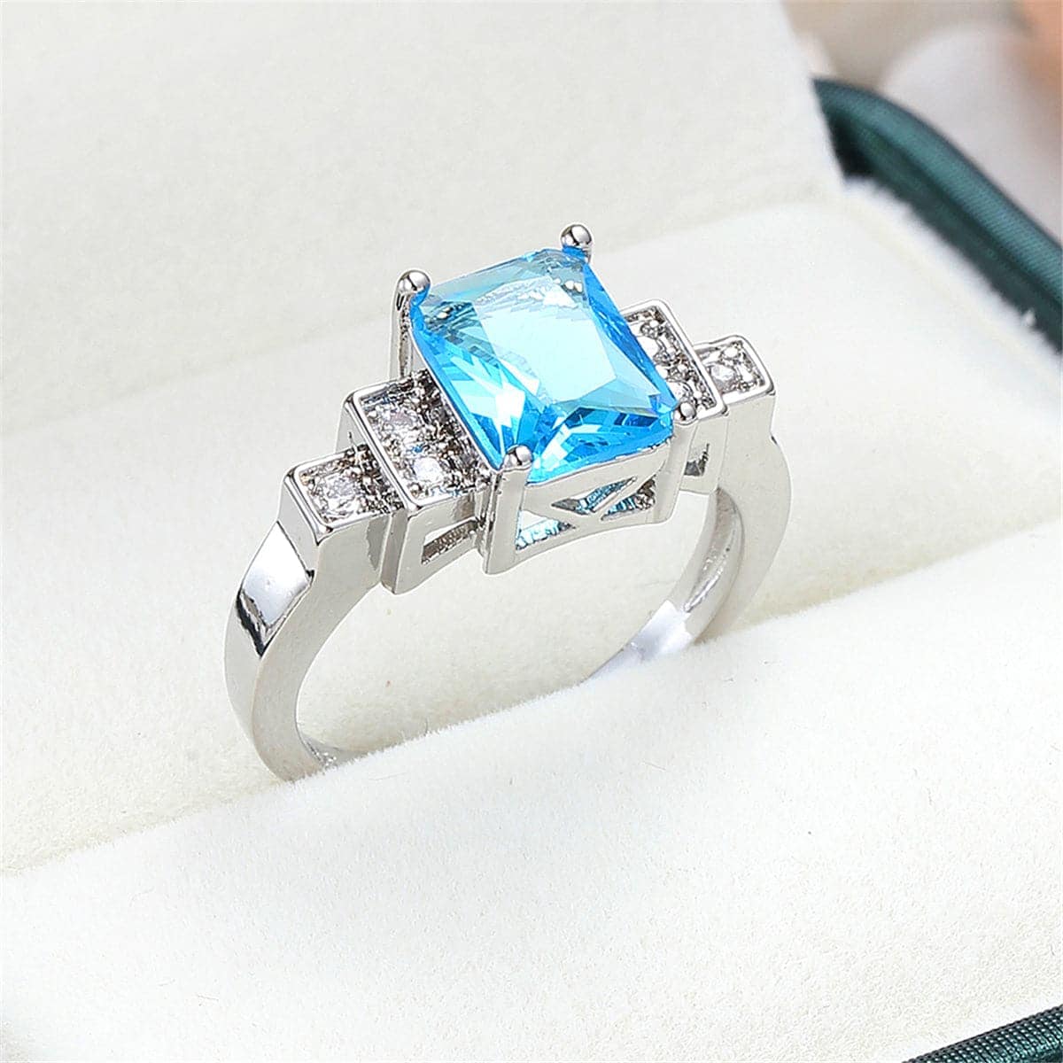Sea Blue Cubic Zirconia & Crystal Ring
