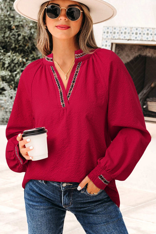 Threaded Pear Eve Jacquard Print Textured Blouse