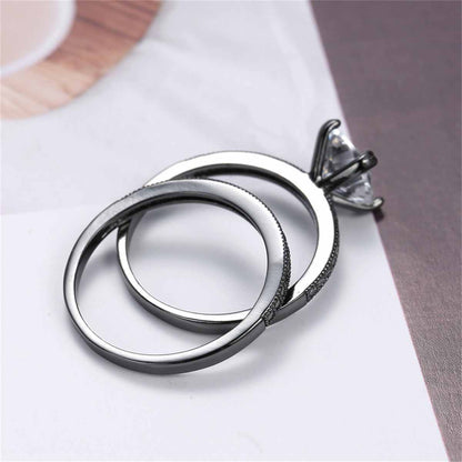Cubic Zirconia & Black-Plated Cushion-Cut Ring Set-4