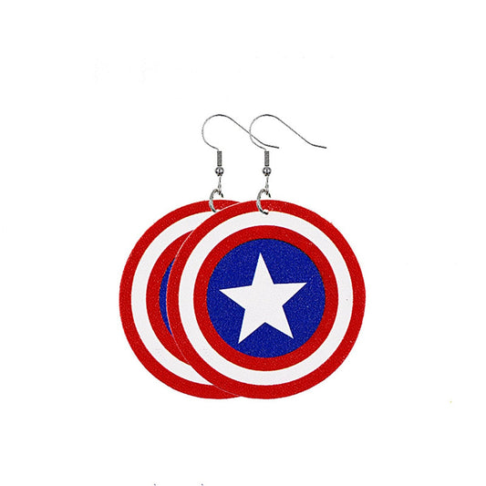 Blue & Red Polystyrene Star Round Drop Earrings