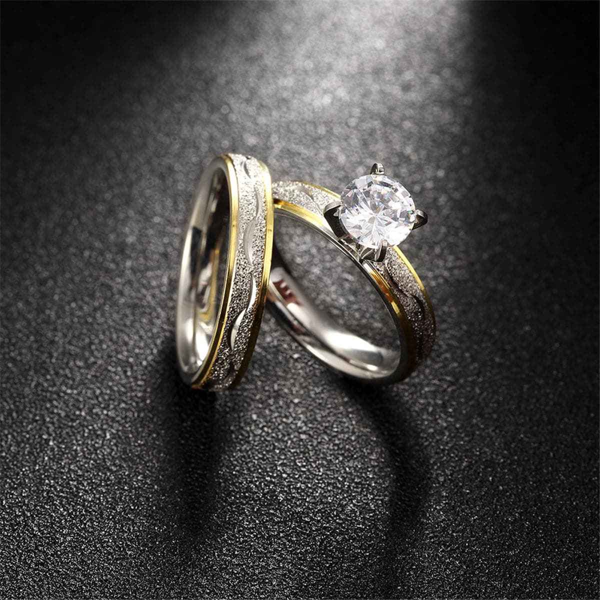 Cubic Zirconia & Two-Tone Waves Stackable Ring Set