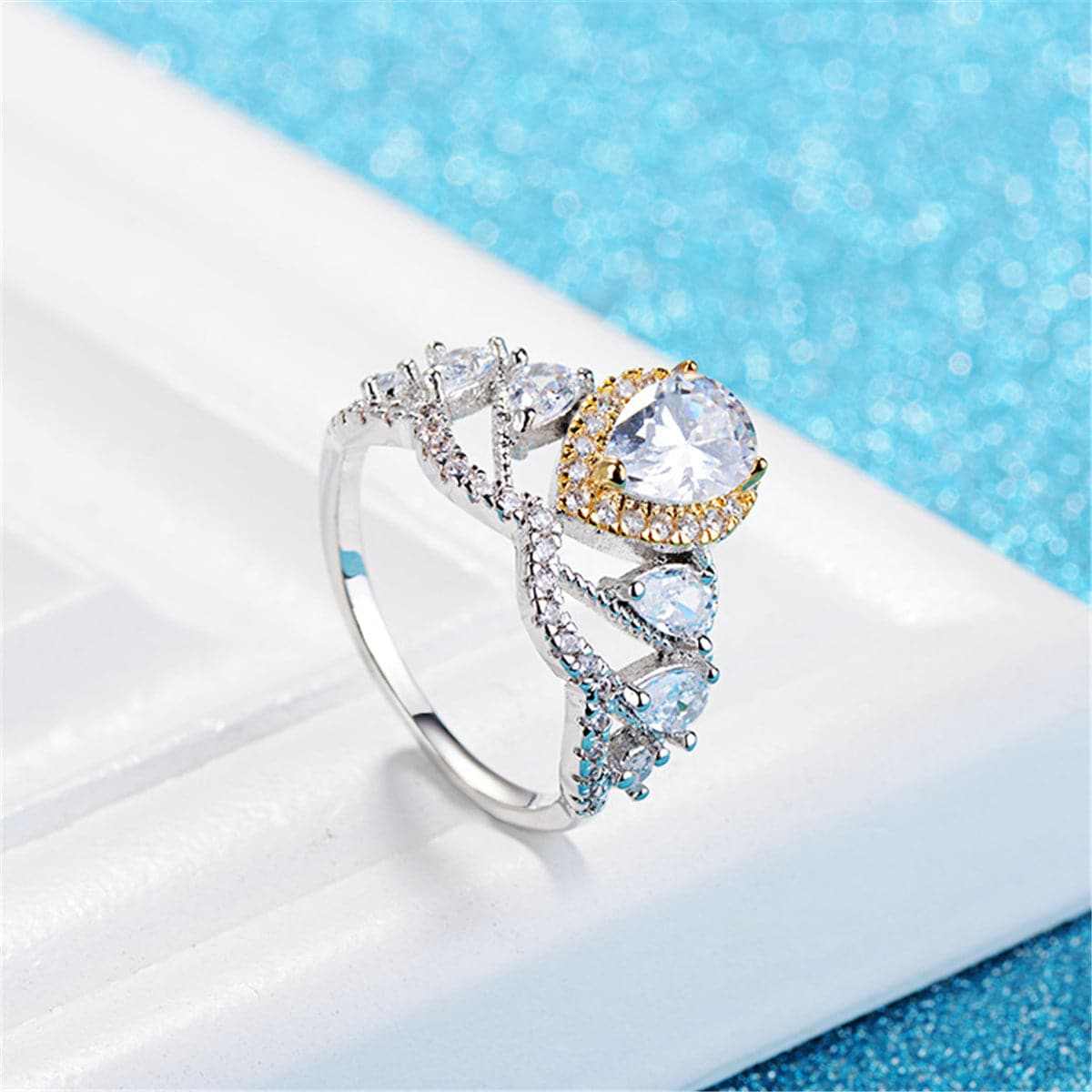 Crystal & Cubic Zirconia Two-Tone Teardrop Ring
