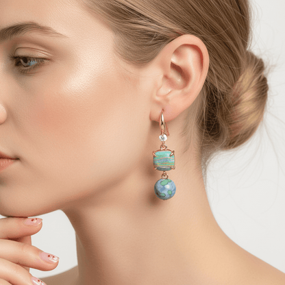 Blue Resin & Cubic Zirconia Goldtone Cushion Ball Hook Earrings