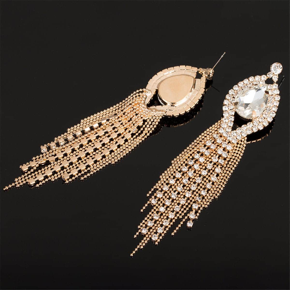 Cubic Zirconia & Goldtone Pear Tassel Drop Earrings