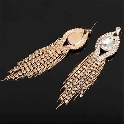 Cubic Zirconia & Goldtone Pear Tassel Drop Earrings