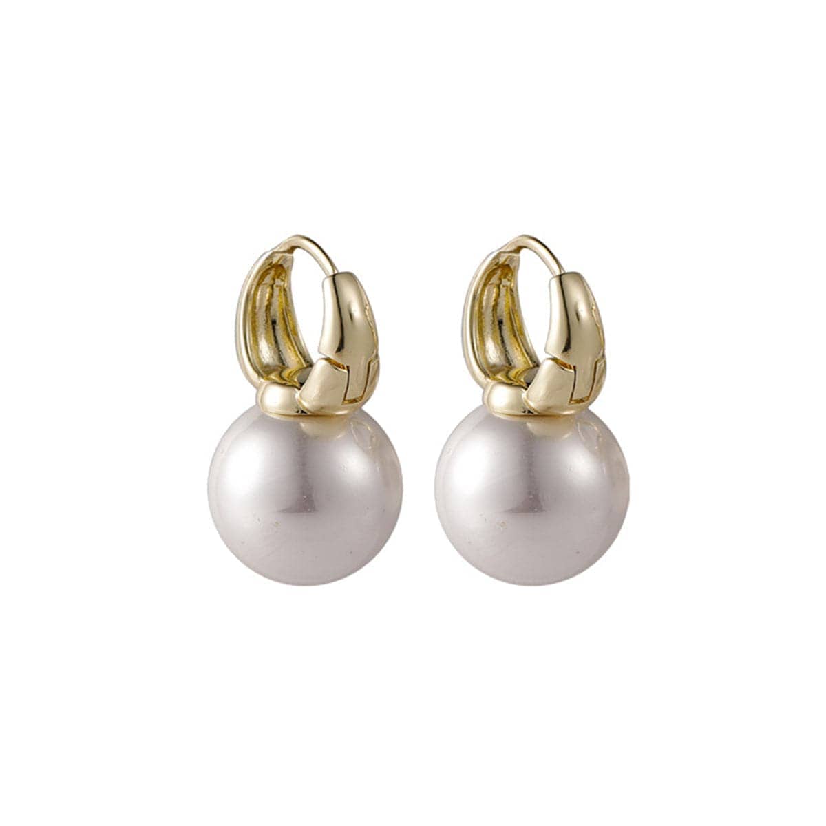 White Pearl & Goldtone Huggie Earrings