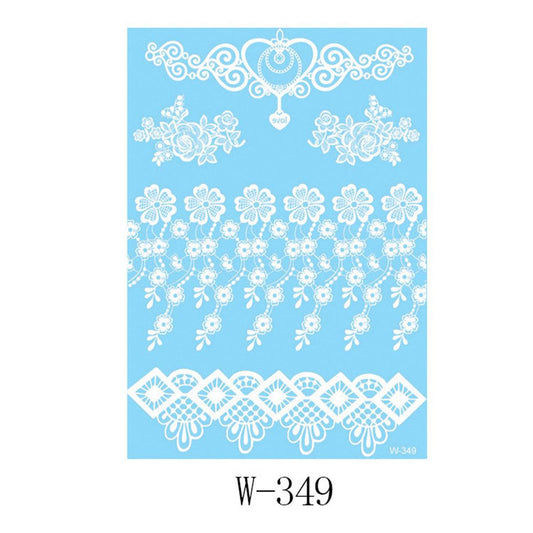 White Lace Floral Heart Temporary Tattoos-Set of 5