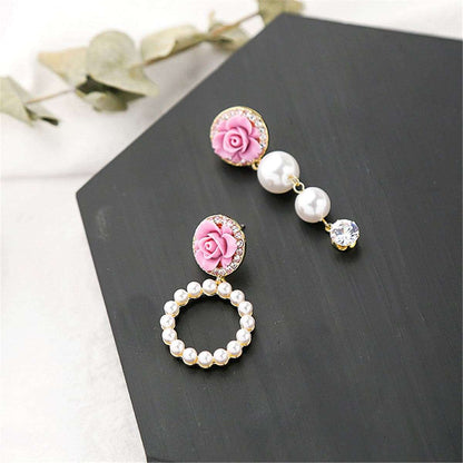 Cubic Zirconia & Pearl Resin Goldtone Flower Drop Earring