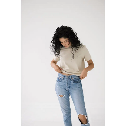 Mom Crop in Bone White