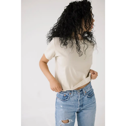 Mom Crop in Bone White