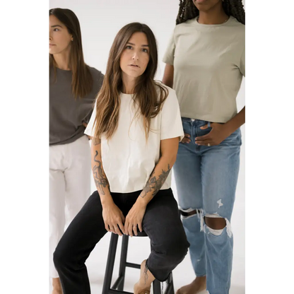 Mom Crop in Bone White