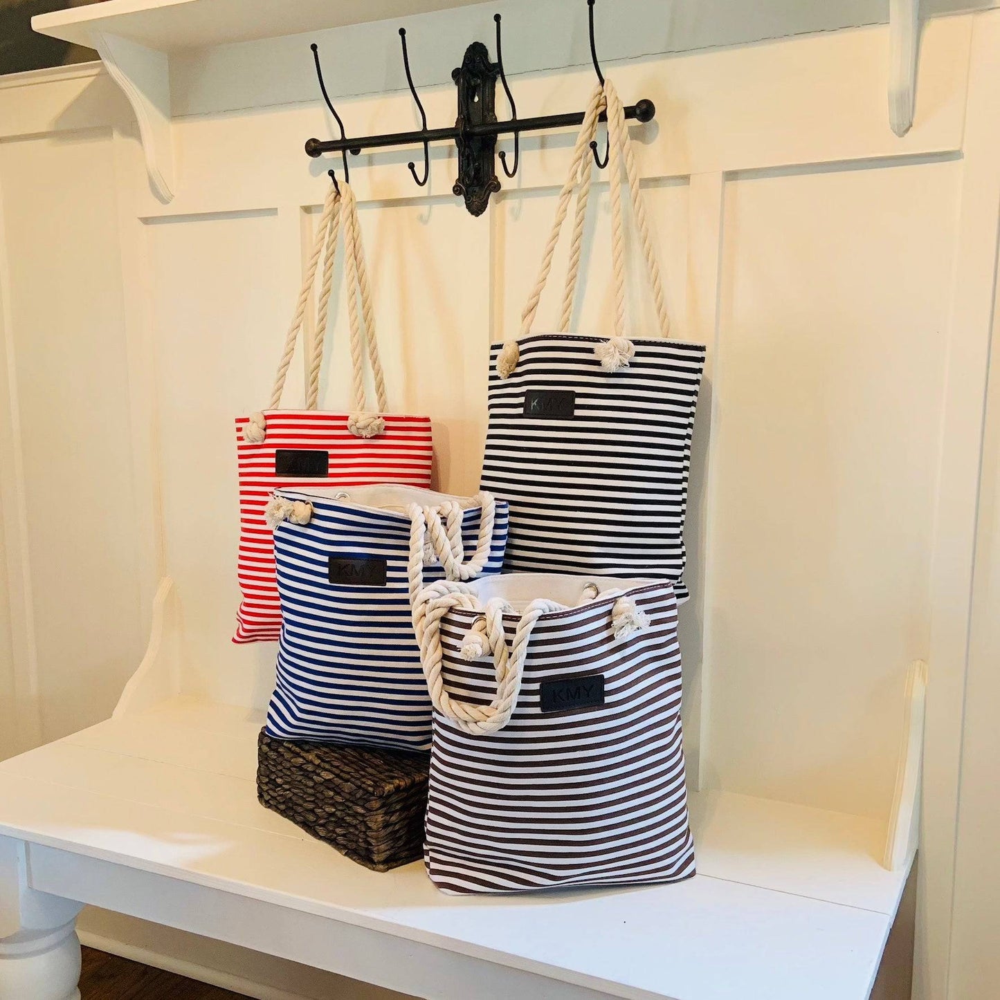 Threaded Pear Striped Canvas Tote Bag