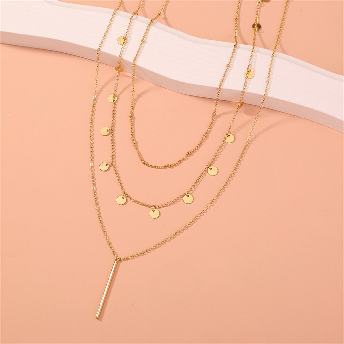 Goldtone Sequin & Bar Pendant Necklace Set