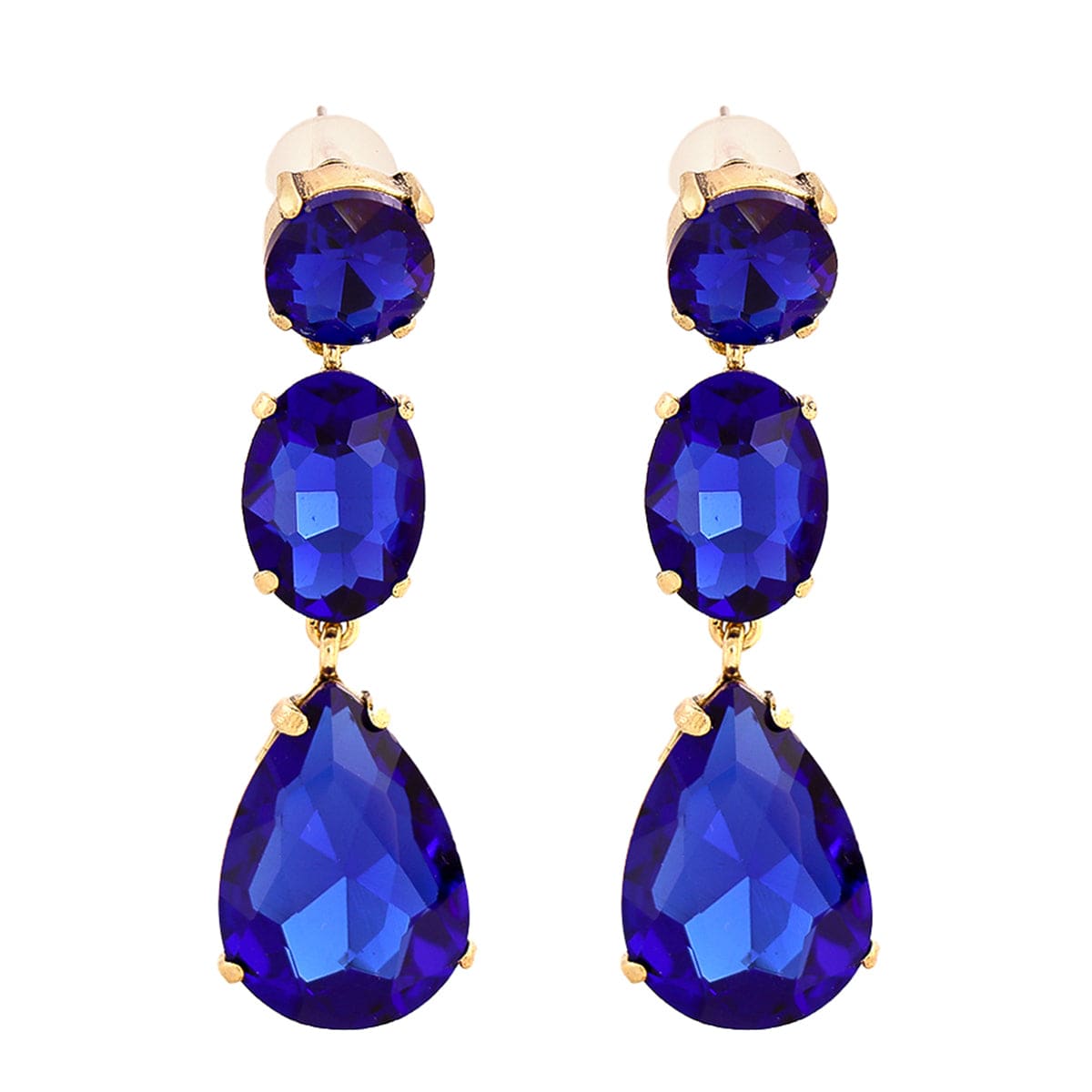 Blue Crystal & Goldtone Teardrop Earring