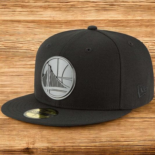 New Era Men's NBA Gs Warriors Logo Sleeked Finish 5950 Fitted Hats