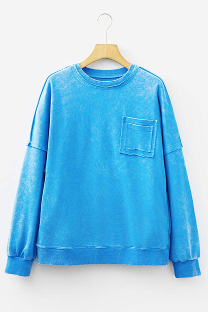 Adalynn Seam Double Patched Pullover - Blue / L - 12/14