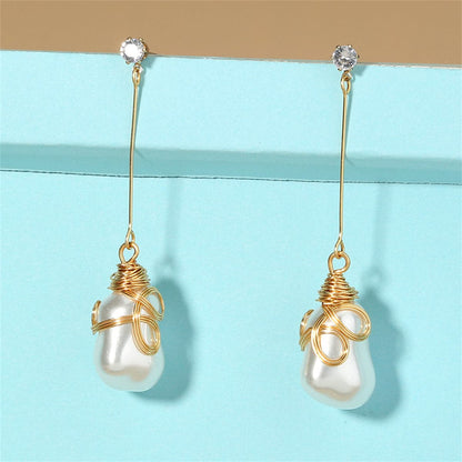 Pearl & Cubic Zirconia Goldtone Teardrop Earrings
