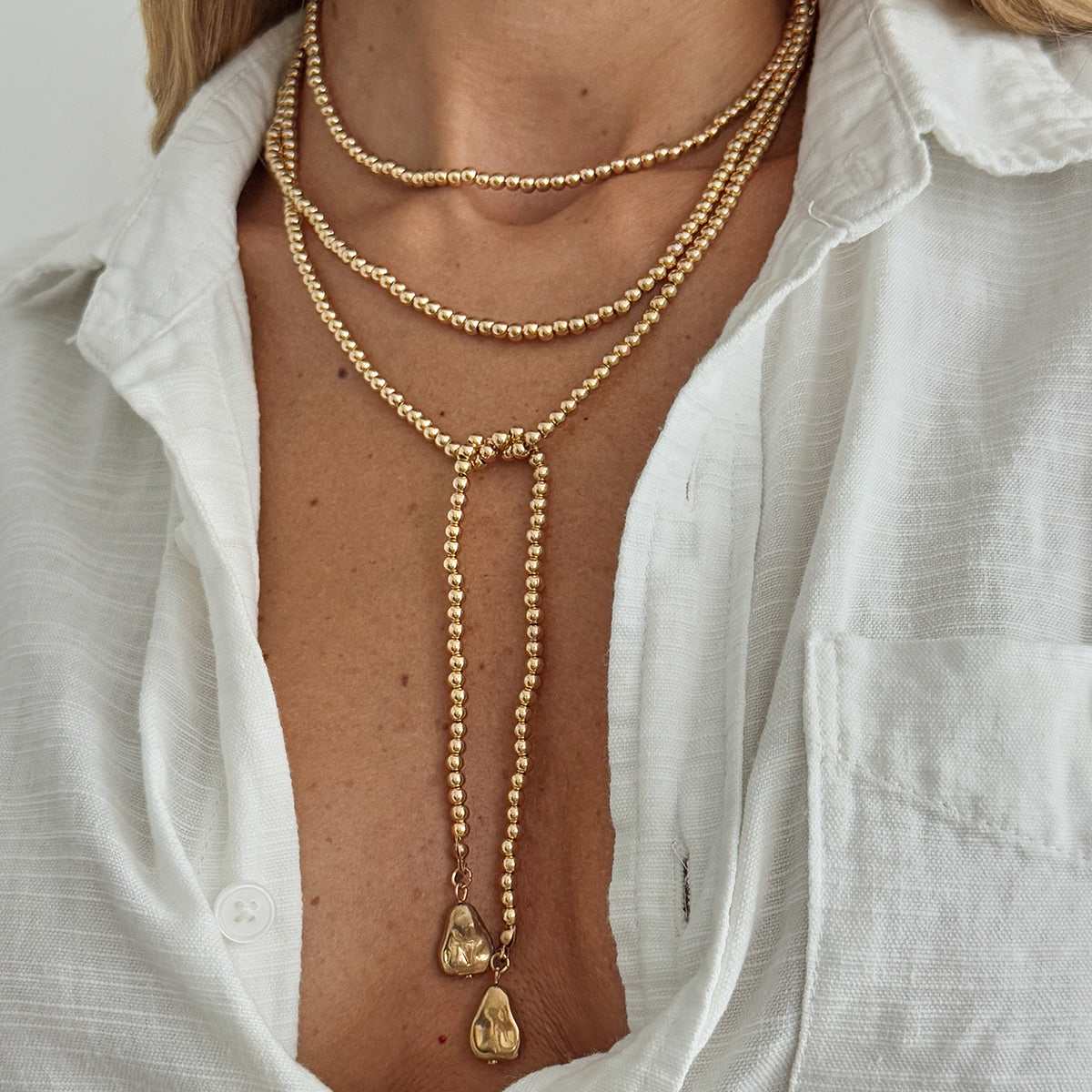 Goldtone Drop Bead Chain Necklace