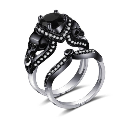 Black Crystal & Cubic Zirconia Skull Ring Set-1