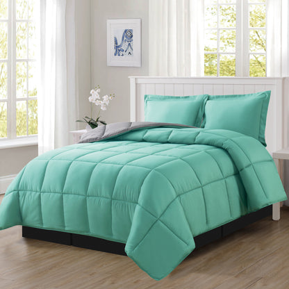 Elegant Comfort Reversible 3-Piece Box Stitched Comforter & Shams - Duvet Insert with 4 Corner Tabs