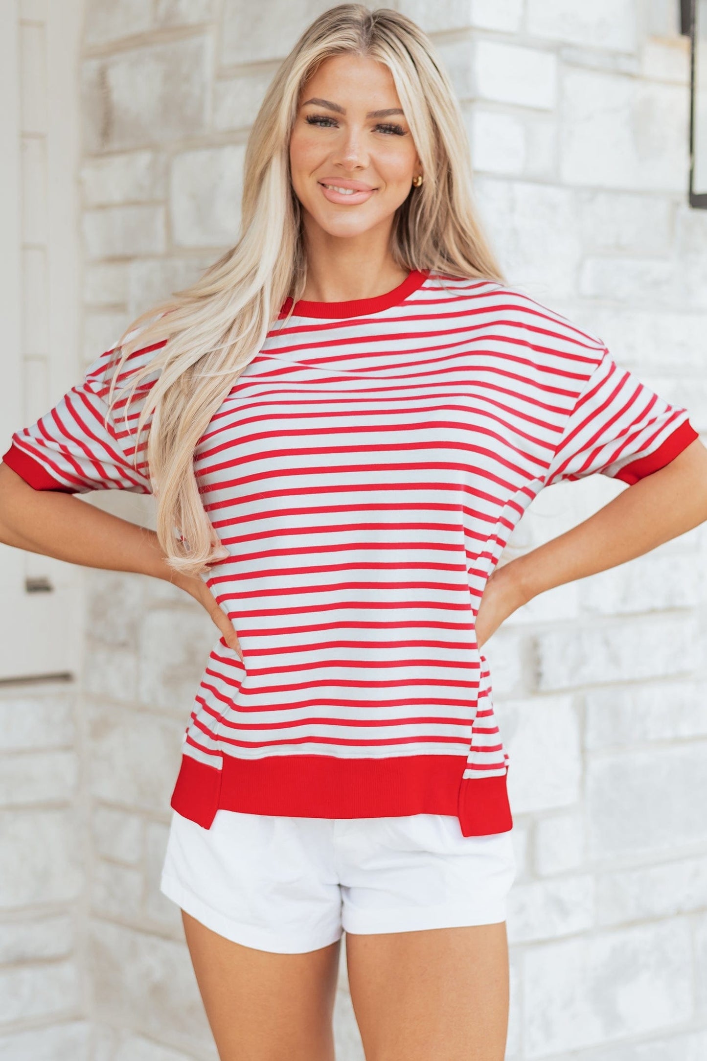 Emery Half Sleeve T Shirt - Red Stripe / L - 12/14