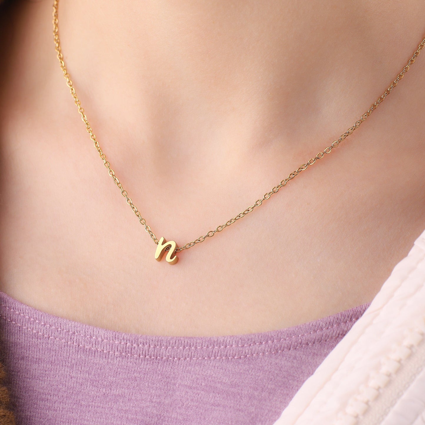 Mint & Lily Tiny Script Initial Necklace