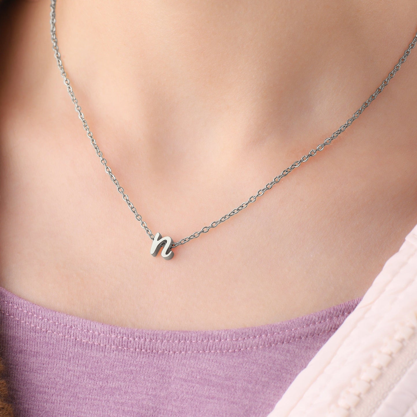 Mint & Lily Tiny Script Initial Necklace