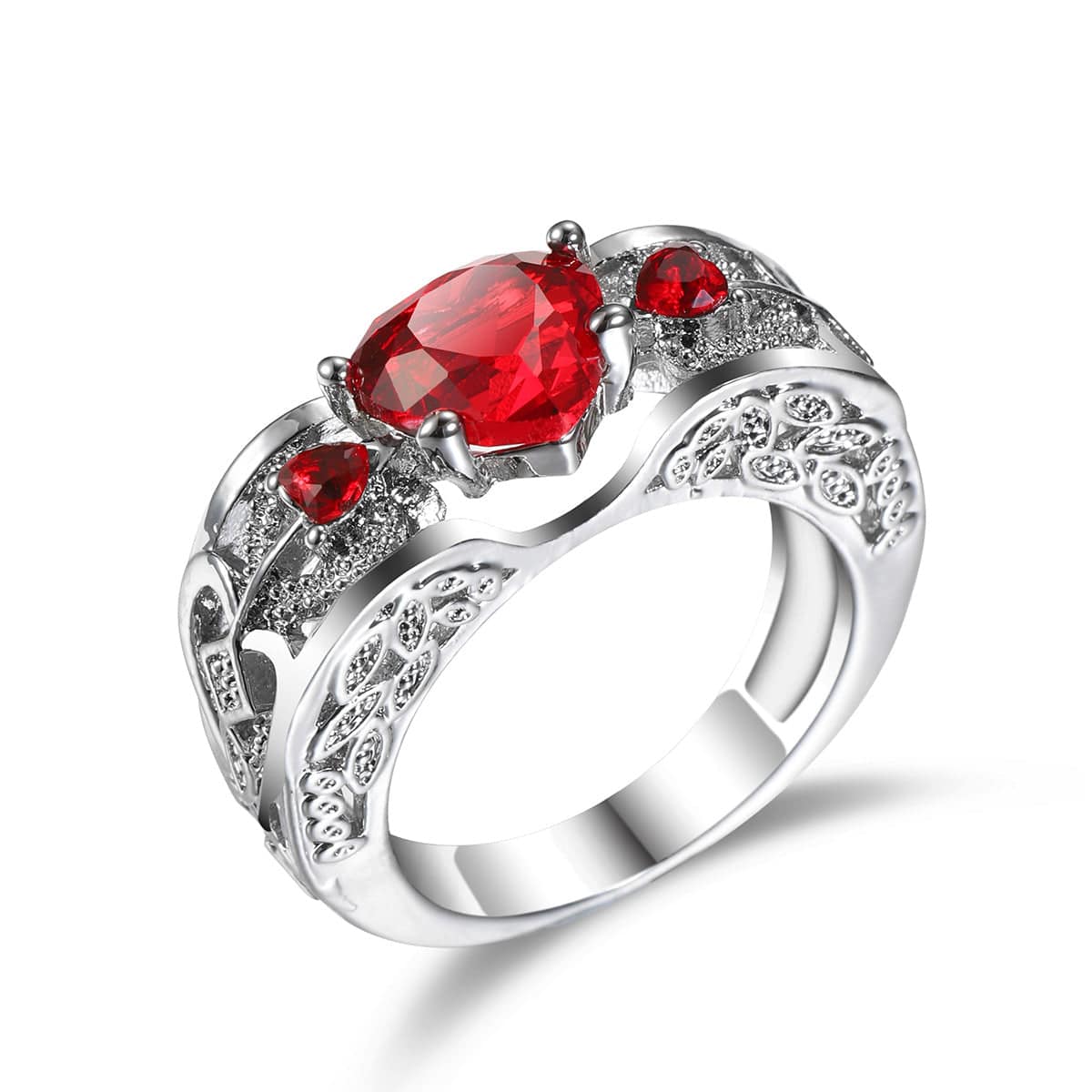 Red Crystal & Cubic Zirconia Floral Heart-Cut Band-4