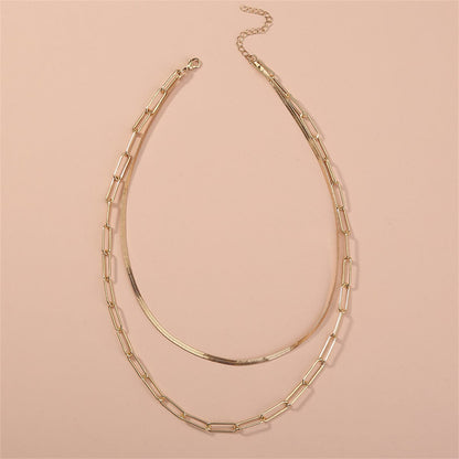 Goldtone Snake Chain & Open Rectangle Chain Layered Necklace
