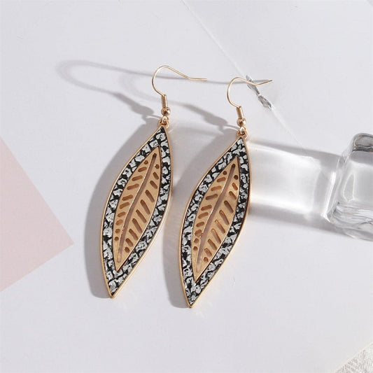 White Polyurethane & Goldtone Snakeskin-Embossed Leaf Drop Earrings