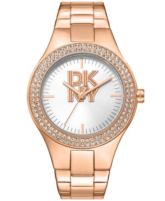 Dkny Women Watch, Rose Gold Color Case, Silver Dial, Rose Gold Color Metal Bracelet, 3 Hands, 5 Atm