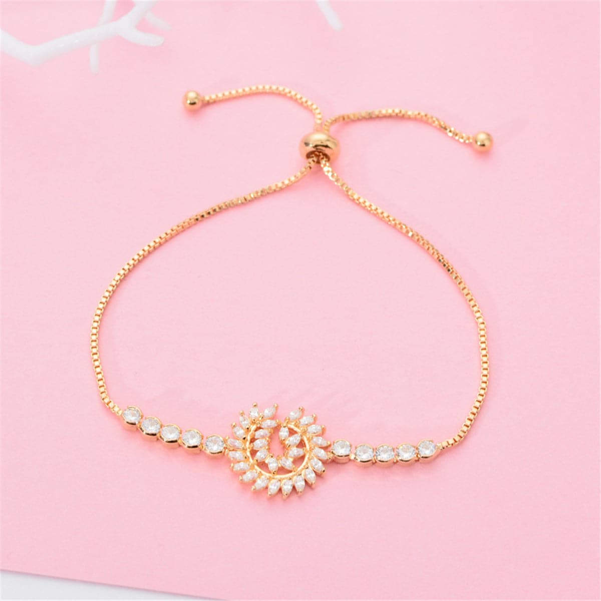 Cubic Zirconia & Crystal Goldtone Feather Adjustable Bracelet